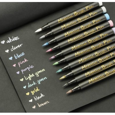 Hot Sale Metallic Brush Marker Pen with Soft and Fineline Brush Tip for Art Paint Supply