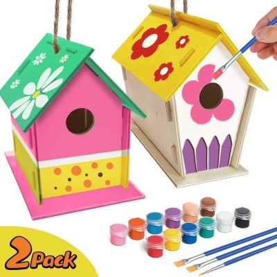 Crafts for Kids Ages 4-8 - 2pack DIY Bird House Kit - Build and Paint Birdhouse (Includes Paints & Brushes) Wooden Arts for Girls